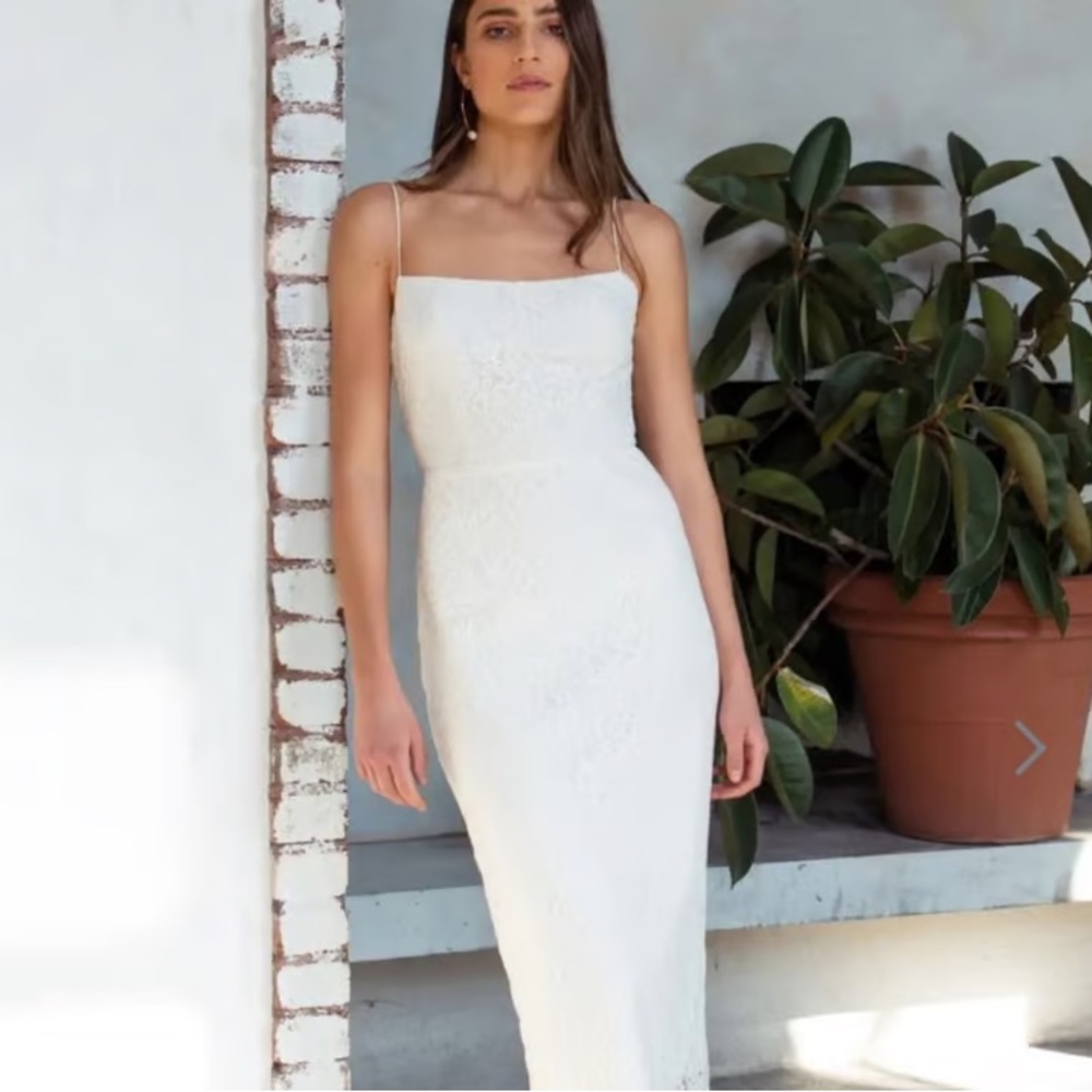Jenny Yoo Ivory One-Shoulder Lace Column Dress